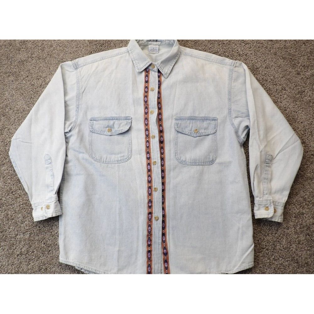 Vintage VOYOU Blue Denim Shirt HORSES Western Top Women‎ Size Small Button up
